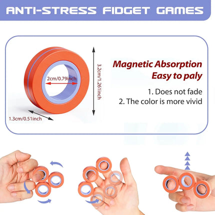 Magnetic Rings Fidget Toy for Adult, Idea ADHD Anxiety Magnetic Fidget Toys Set Fidget Spinner Rings for Relief, Gifts for Teen