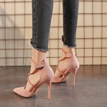 New 2024 Women'S Black Fashion Suede High Heel Shoes Woman Pointed Stiletto Fashion Sexy Pink Wedding Pumps  Bridal Shoes