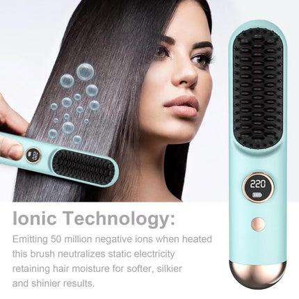 Hair Straightener Brush LCD Display 9 Temp Adjustable Fast Heating Negative Ions Hot Brush Electric Curly Hair Styling Comb