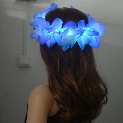 1pcs Women Girl LED Hawaii Hawaiian Lei Headband Glow Light up Flower Crown Wreath Birthday Wedding Party   Christmas navidad