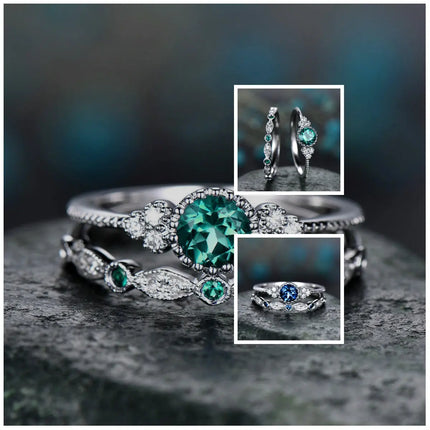 Luxury Green Blue Stone Crystal Rings for Women Sliver Color Zirconia Wedding Engagement Ring