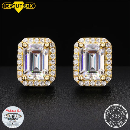 Luxury Hip Hop Baguette Moissanite Stud Earrings For Women Men Shinny Statement Party Jewelry Passed Diamond Tested 5*7mm 2023