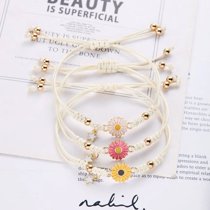 Simple Lucky Knot Sunflower Bracelets for Women Trendy Handmade Braided Colorful Daisy Flower Bracelet Friendship Jewelry Gifts