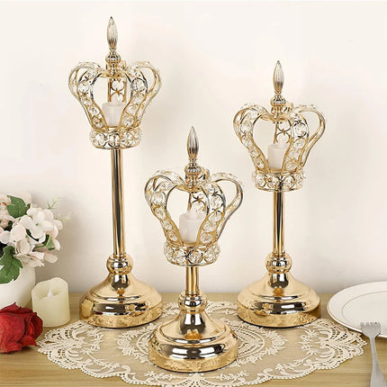 European Crown Crystal Candlestick Decorations Wedding Party Props Home Decoration Electroplating Iron Art