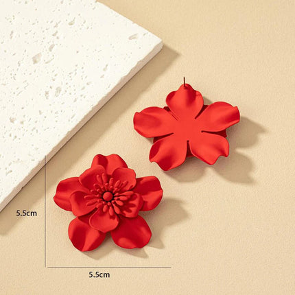 Statement Red Flower Stud Earrings - Bohemian Summer Wedding Jewelry