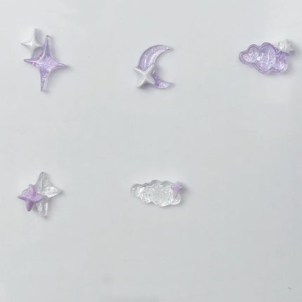 50pcs Purple Clear Cloud Nail Art Charm 3D Lovely Moon Pointed Star Moon Cloud Nail Decoration DIY Kawaii Nail Accessories