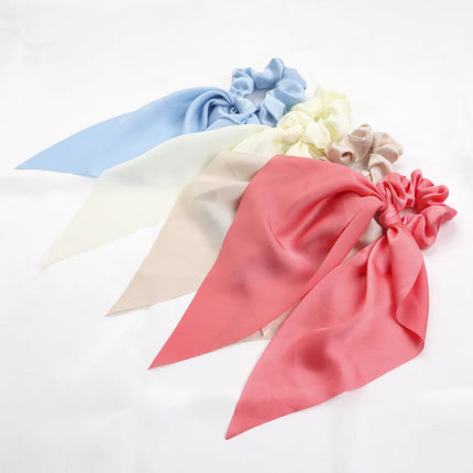 2023 Fashion Print Chiffon Long Ribbon Scrunchies Women Girls Ponytail Scarf Elastic Hair Bands Ties Hair Accessories Wholesale