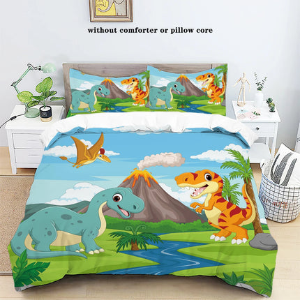 3-piece down set with cartoon dinosaur print pattern (1 down duvet cover+2 pillowcases, no core) bedding