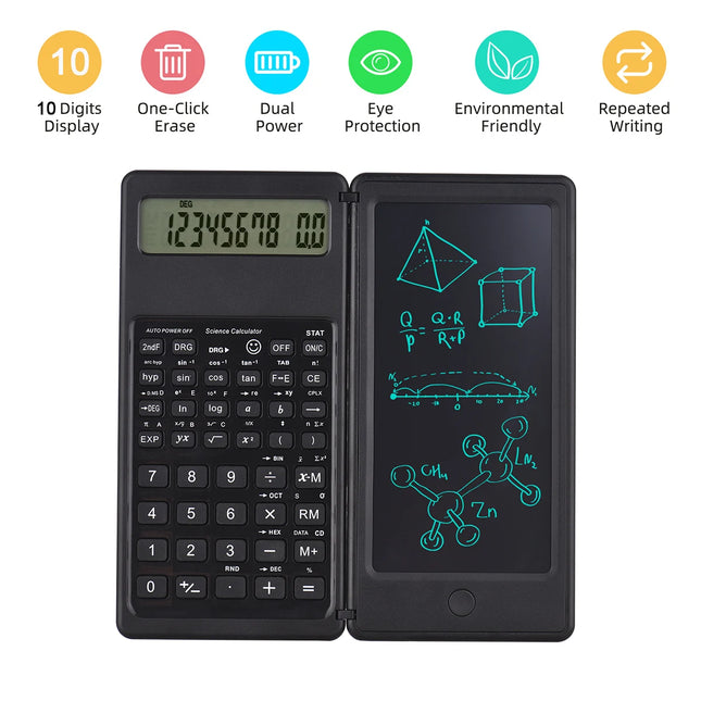 Foldable Scientific Calculator 10-Digit Digital Large Display with an Erasable Writing Tablet Digital Drawing Pad Math Calculato