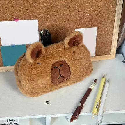 Capybara Pencil Case Plush Pen Bag 3D Plush Pencil Pouch Soft Animal Stationery Cartoon Storage Pen Bag Box School Supplies