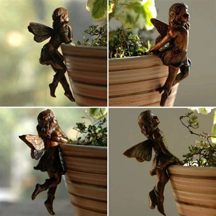 New Angel Girl Hanging Cup Resin Decoration Fairy Combination Flower Basket Edge Decoration Garden Design Fairy Pot Huggers