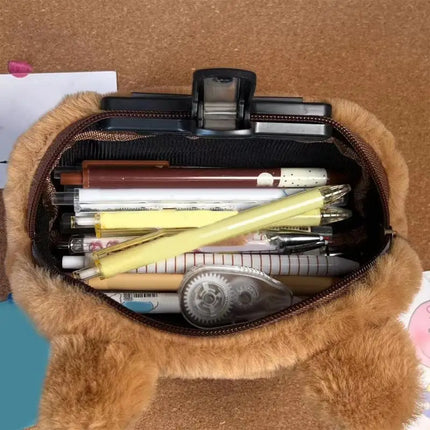 Capybara Pencil Case Plush Pen Bag 3D Plush Pencil Pouch Soft Animal Stationery Cartoon Storage Pen Bag Box School Supplies