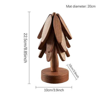 Wooden Trivets for Hot Dishes Folding Tree Shape Black Walnut Table Mat Holders Heat Insulated Pad Set Coasters for Pots