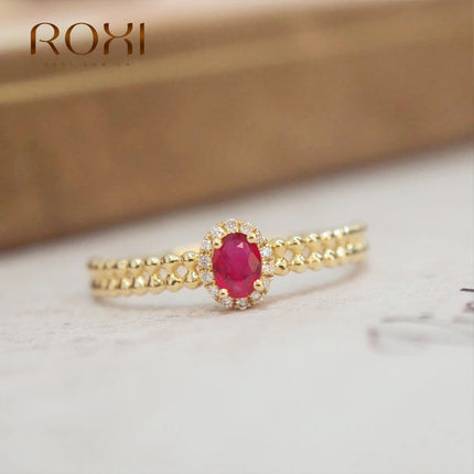 ROXI 925 Sterling Silver Pomegranate Red Shining Zircon Finger Ring For Women Men Adjustable Wedding Statement Fine Jewelry Gift