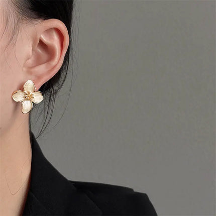 Romantic French Vintage Flower Earrings - Trendy Zinc Alloy Studs for Women