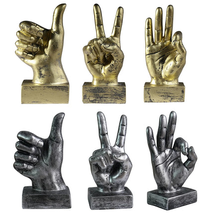 Finger Sculpture Hand Finger Gesture Desk Statue Creative Home Living Room Cabinet Shelf Decoration Victory OK Thumbs up Gesture