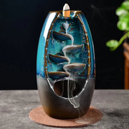 Incense Holder Set Ceramic Backflow Waterfall Incense Burner Aromatherapy With Incense Cones Home Decoration For Indoor Censer