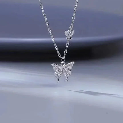 Silver Butterfly Necklace Women Crystal Zircon Pendant Necklace for Women Girl Crystal Chain Necklace Party Jewelry