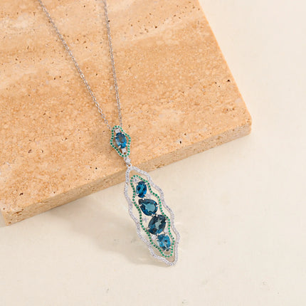 GEM'S BALLET Topaz Jewelry London Blue Topaz Gemstone Statement Pendant Necklace in Sterling Silver Handmade Necklace