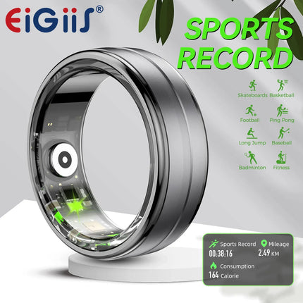 EIGIIS New Smart Ring Men Women, Heart Rate and Blood Oxygen Monitor, IP68 & 5ATM Waterproof, Multi-sport Mode for Android IOS