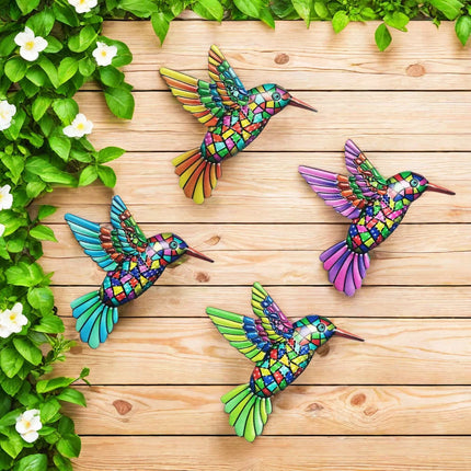 Metal Bird Garden Flower Wall Art Decorations, humminbird Wall Decor, Outdoor Animal Hanging Patio Decor