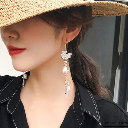 New Flower Bohemia Hanging Earrings Women Fashion Long Tassel Rhinestone Flowers Earring Female Wedding Party Jewelry Gift