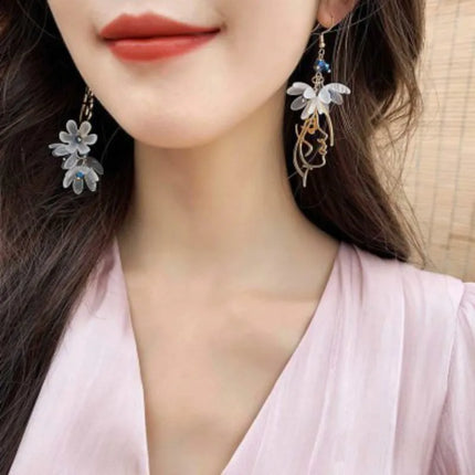 New Flower Bohemia Hanging Earrings Women Fashion Long Tassel Rhinestone Flowers Earring Female Wedding Party Jewelry Gift